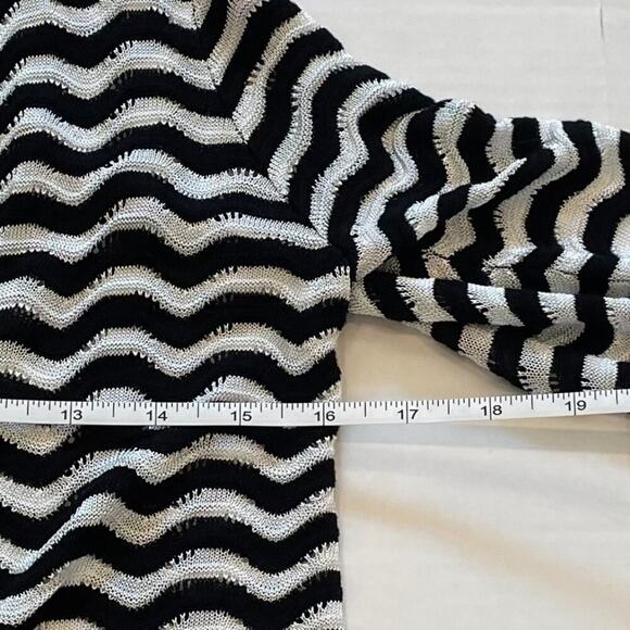 LOFT Lightweight Black & White Wavy Stripe Open Front Cardigan Sweater, XSP - Picture 12 of 13